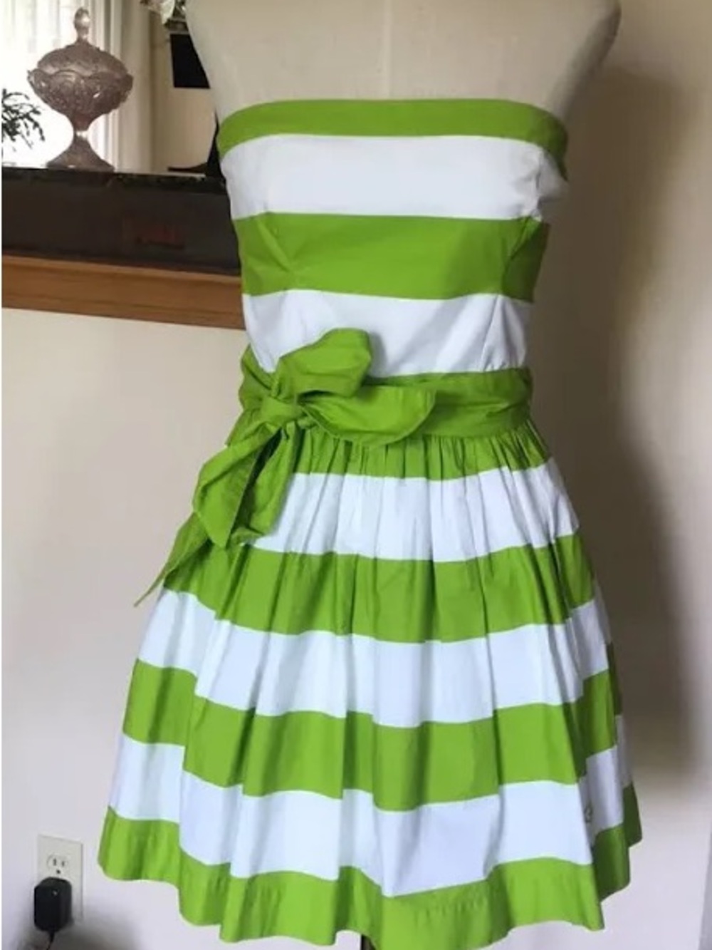 Gilly Hicks Green and White Striped Strapless Smocked Mini Dress